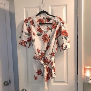 EUC belted floral print top size 16